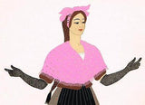 POCHOIR Print "WOMAN from CATALOGNE" from "COSTUMES ESPAGNOLES" -1939
