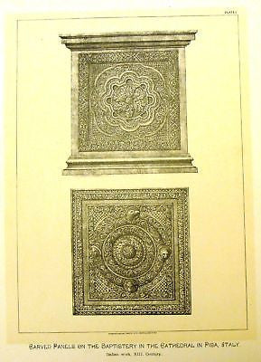 Art Furniture -1880- CARVED PANELS IN PISA CHURCH - Antique Print