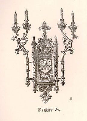 A. Pugin's Litho Gold & Silver Designs -1830- SCONCE - Sandtique-Rare-Prints and Maps