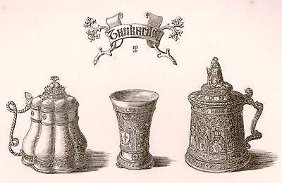 A. Pugin's Litho Gold & Silver Designs -1830- TANKARDS - Sandtique-Rare-Prints and Maps
