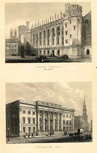 Tallis's London - "CHRIST'S HOSPITAL & GOLDSMITH'S HALL" - Steel Engraving - 1851