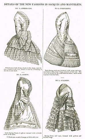 Harper's Magazine's - NEW FASHIONS IN SACQUES - Lithograph - c1860