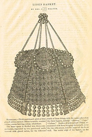 Harper's Magazine's - LINEN AND WASTE-PAPER BASKETS - Lithograph - c1860