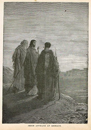 Gustave Dore's Illustration - "JESUS APPEARS AT EMMAUS" - Woodcut - c1880