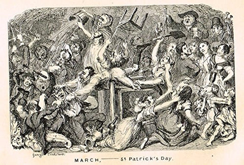 Cruikshank's Almanack - "MARCH - ST. PATRICK'S DAY" - Engraving - 1838