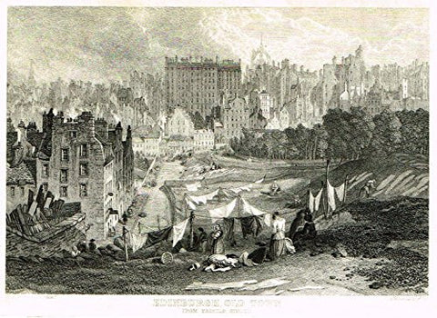 Miniature Print - "EDINBURGH OLD TOWN, FROM PRICES STREET" by Doblye - Steel Engraving - c1850