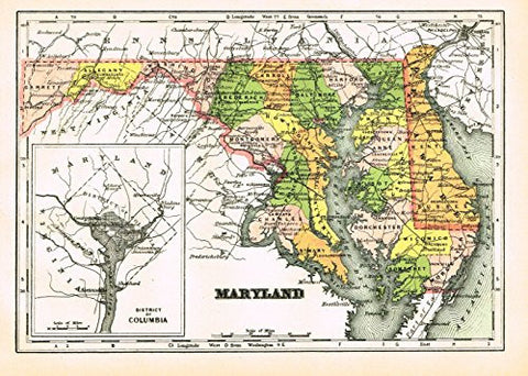 Johnson's Universal Cyclopedia - "MARYLAND" - Hand-Colored Lithograph - 1896