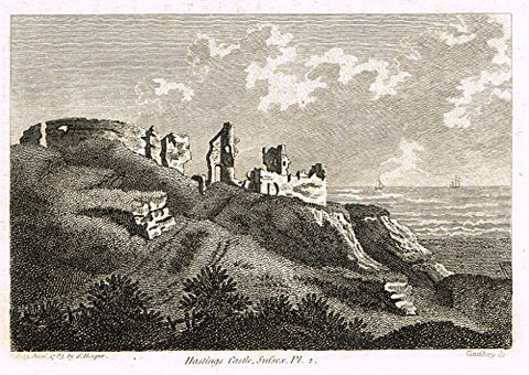 Grose's Antiquities of England - "HASTINGS CASTLE, SUSSEX" - Copper Engraving - c1885