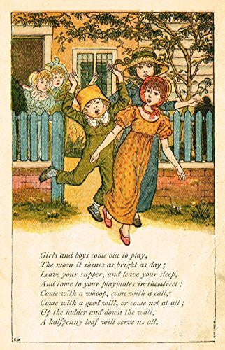 Greenaway's Mother Goose - GIRLS & BOYS COME OUT TO PLAY - Chromolithograph - 1898