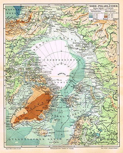 Meyers' Lexicon Map - "NORTH POLE" - Chromolithograph - 1913