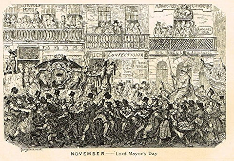 Cruikshank's Almanack - "NOVEMBER - LORD MAYOR'S DAY" - Engraving - 1836