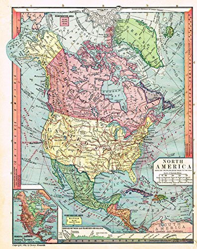 Barnes's Geography - "NORTH AMERICA" Map by Monteith -1875