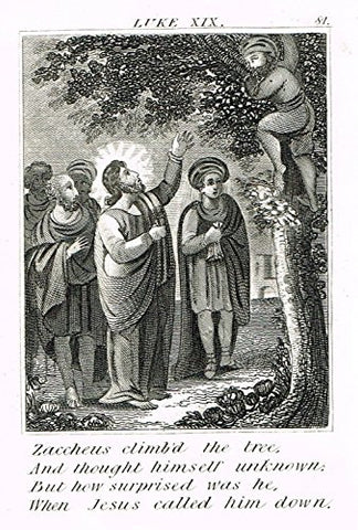 Miller's Scripture History - "ZACCHEUS CLIMBED THE TREE" - Small Religious Copper Engraving - 1839