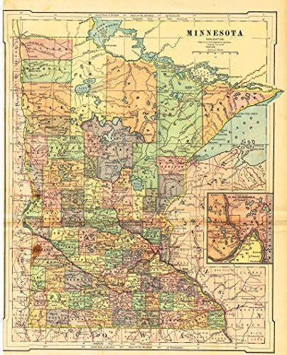 Barnes's Geography - "MINNESOTA" Map by Monteith -1875