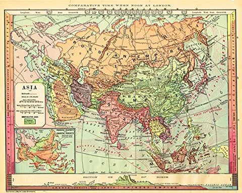 Barnes's Geography - "ASIA" Chromolithographic Map by Monteith -1875