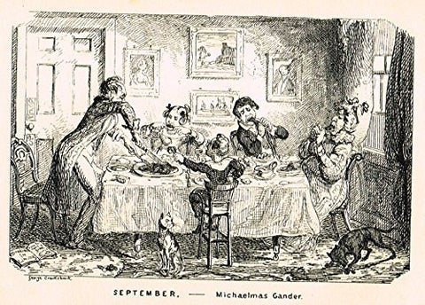 Cruikshank's Almanack - "SEPTEMBER - MICHAELMAS GANDER" - Engraving - 1838