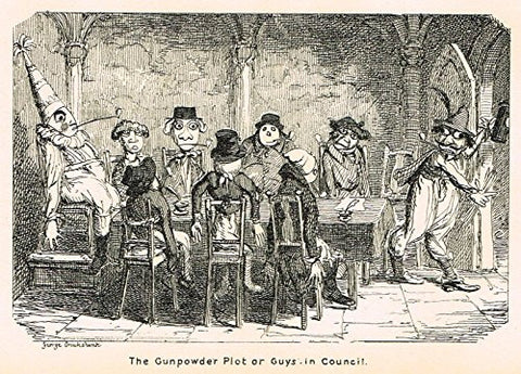 Cruikshank's Almanack - "GUNPOWDER PLOT OR GUYS IN COUNCIL" - Engraving - 1838
