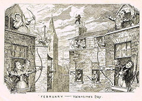 Cruikshank's Almanack - "FEBRUARY - VALENTINE'S DAY" - Engraving - 1837