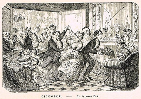 Cruikshank's Almanack - "DECEMBER - CHRISTMAS EVE" - Engraving - 1837