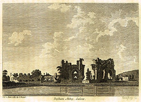 Grose's Antiquities of England - "BEYHAM ABBEY, SUSSEX" - Copper Engraving - c1885