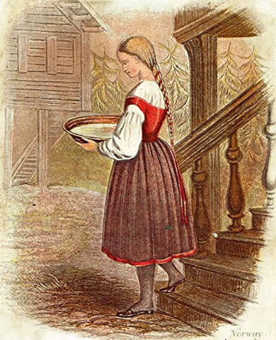 Miniature by W.Dickes - "NORWEGIAN WOMAN CARRYING WATER" - Hand-Colored Engraving - 1809