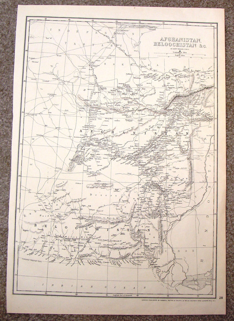 Antique Map - "AFGHANISTAN, BELOOCHISTAN & CO." by Weller - Steel Engraving - 1862