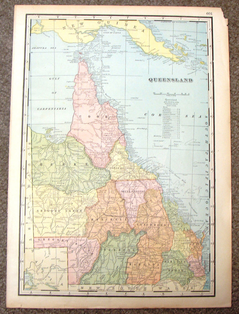 Antique Map - "MAP OF QUEENSLAND (AUSTRALIA)" by Unknown - Chromolithograph - c1895