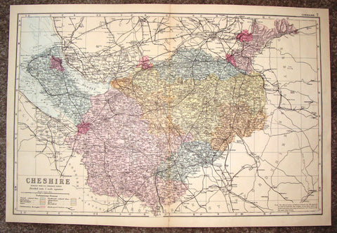 Antique Map - "CHESHIRE" by Bacon - Chromolithograph - c1880