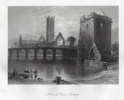 Bartlett Antique Print - ABBEY OF CLARE GALWAY - Steel Engraving - 1840