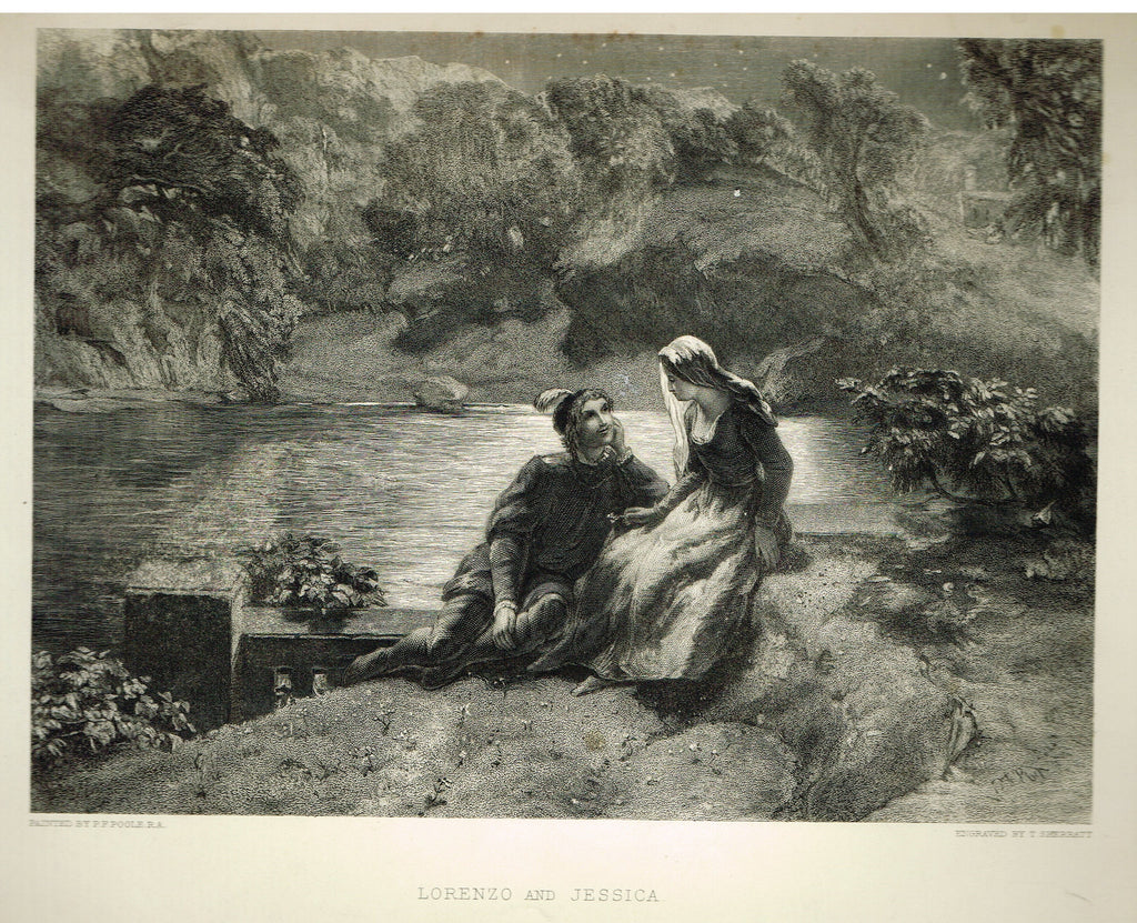 Fine Art - "LORENZO AND JESSICA" by P.F. Poole (Engraved by T. Sherratt) - Steel Engraving - c1840