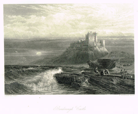 Fine Art - "BAMBOROUGH CASTLE" by J. Mooford (Engraved by S. Bradshaw) - Steel Engraving - c1840
