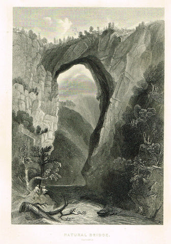 Fine Art - "NATURAL BRIDGE, VIRGINIA" by The Picturesque World - Steel Engraving - c1840