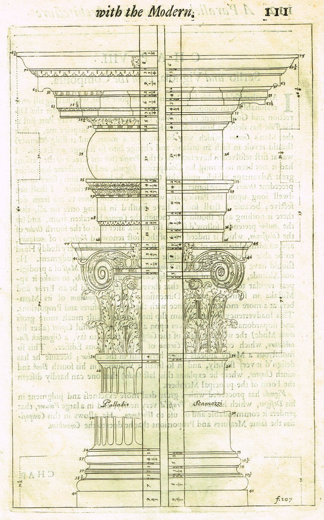 Freart's Ancient Architecture - "PALLADIO - SCARNOZZI  - F:107" - Copper Engraving - 1728