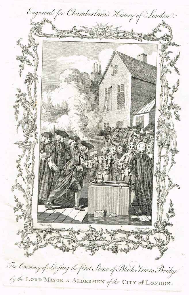 Antique Print - CEREMONY OF LAYING THE FIRST STONE OF BLACK FRIARS BRIDGE - Eng. - 1773