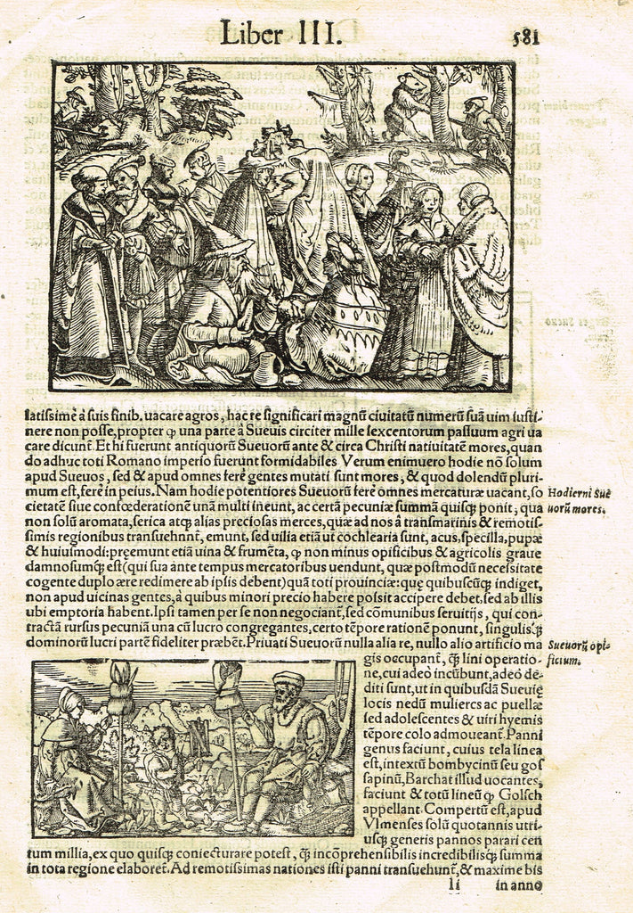 Sebastian Munster's Cosmographia - "SCENES FROM GERMANY" - Woodcut - c1580