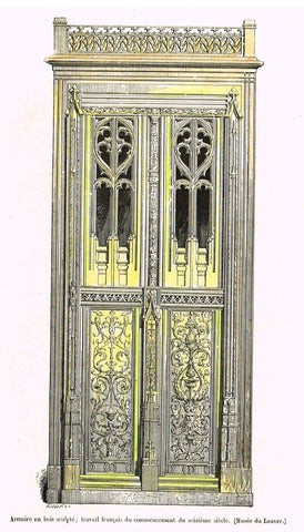 Dercorative Furniture - "ARMOIRE" - Histoire du Mobilier - Hand Colored Litho - 1884