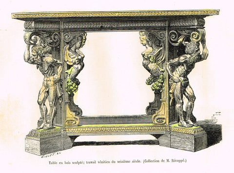 Dercorative Furniture - "FIGURED TABLE" - Histoire du Mobilier - Hand Colored Litho - 1884