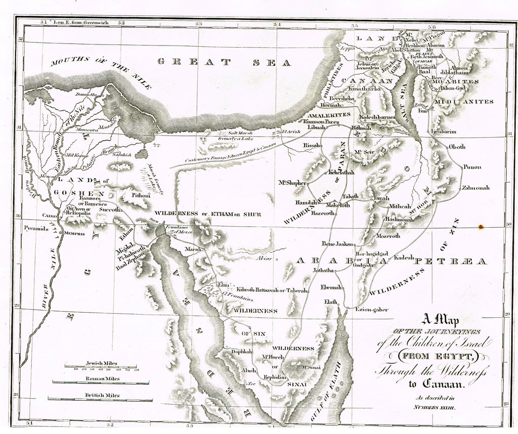 Holy Bible Map by Andrus - MAP OF THE JOURNEYINGS OF THE CHILDREN OF ISRAEL - Engraving - 1845