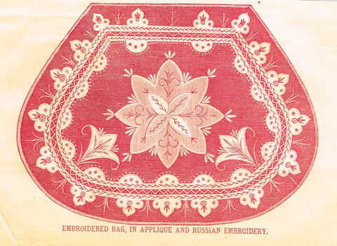 Peterson's Magazine - EMBROIDERED BAG, IN APPLIQUE & RUSSIAN EMBROIDERY - Col Litho - 1867