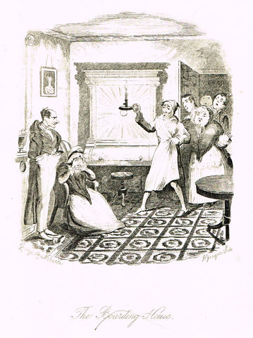 Crukshanke's 'Sketches by Boz' from Dickens - "BOARDING HOUSE" - Lithograph - 1839