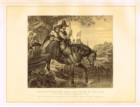 Archer's - CHARLES II IN DISGUISE AIDED IN HIS ESCAPE BY JANE LANE - Lithograph - 1880
