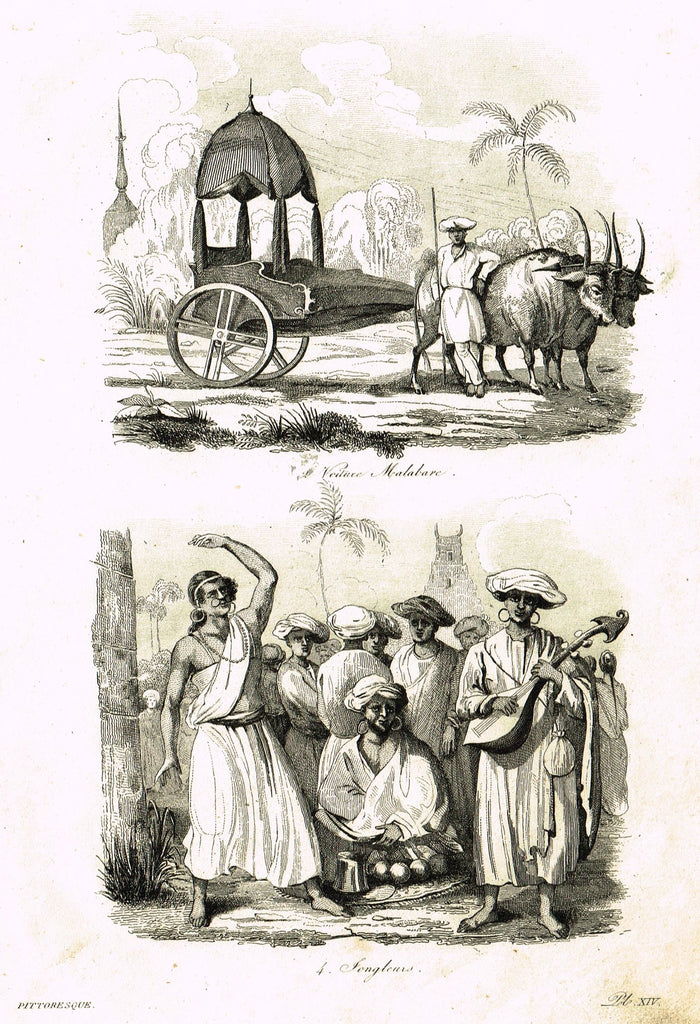 De Sainson's 'Autour du Monde' - "VOITURE MALABARC" - (INDIA) - Steel Engraving - 1836