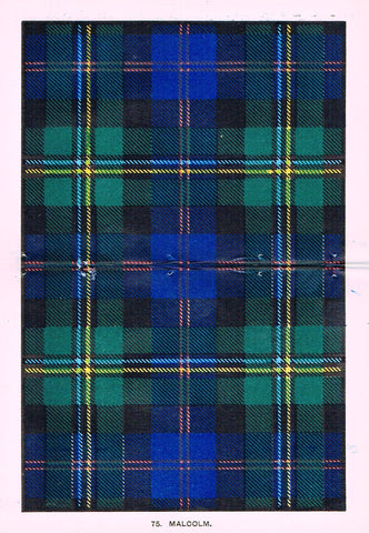 Johnston's Scottish Tartans - "MALCOLM" - Chromolithograph - c1890