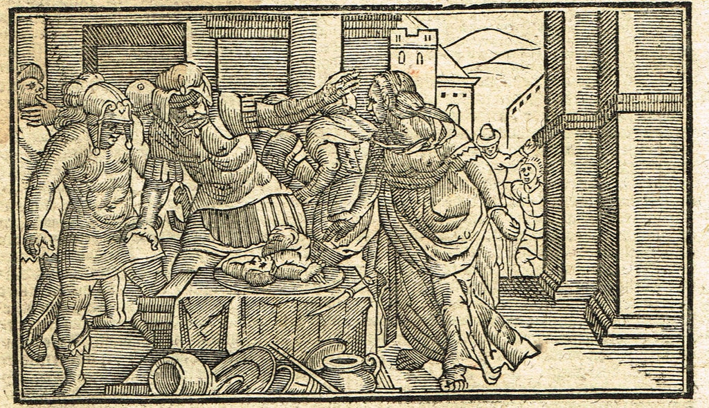 Dutch Bible Print - "MARY OF BETHEZUBA" - Woodcut - 1636