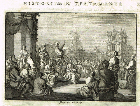 Luyken Bible Print - "JESUS IN JERUSALEM SUKKOT - JOAN VII" - Copper Engraving - 1700