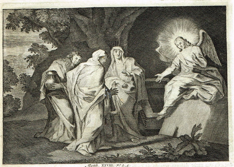 Luyken Bible Print - "MARY AND ANGEL NEAR JESUS'S GRAVE" - Copper Engraving - 1700