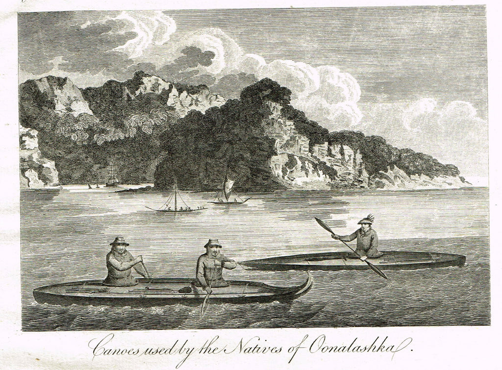 Bankes's Geography - "CANOES USED BY THE NATIVES OF OONALASHKA" - Copper Engraving - 1771