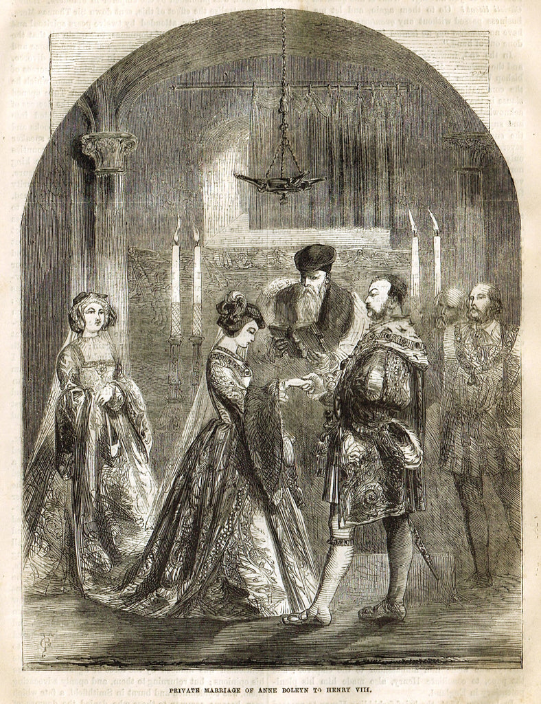 Cassell's History - "PRIVATE MARRIAGE OF ANNE BOLEYN TO HENRY VIII" - Engraving - 1858