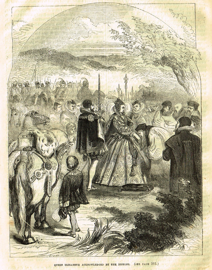 Cassell's History - "QUEEN ELIZABETH ACKOWLEDGED BY TH BISHOPS" - Engraving - 1858