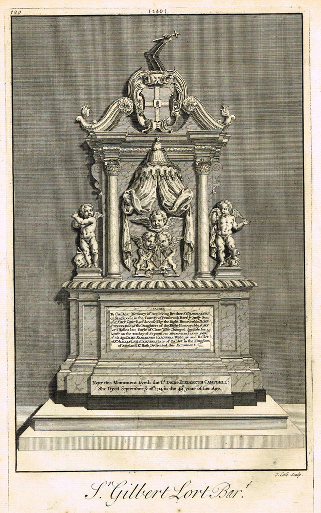 Dart's Westminster Abbey Tomb - "SIR THOMAS HESKETT" - Copper Engraving - 1723